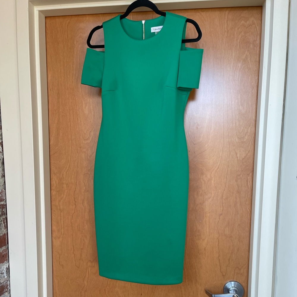 Emerald green shoulder, cut out dress